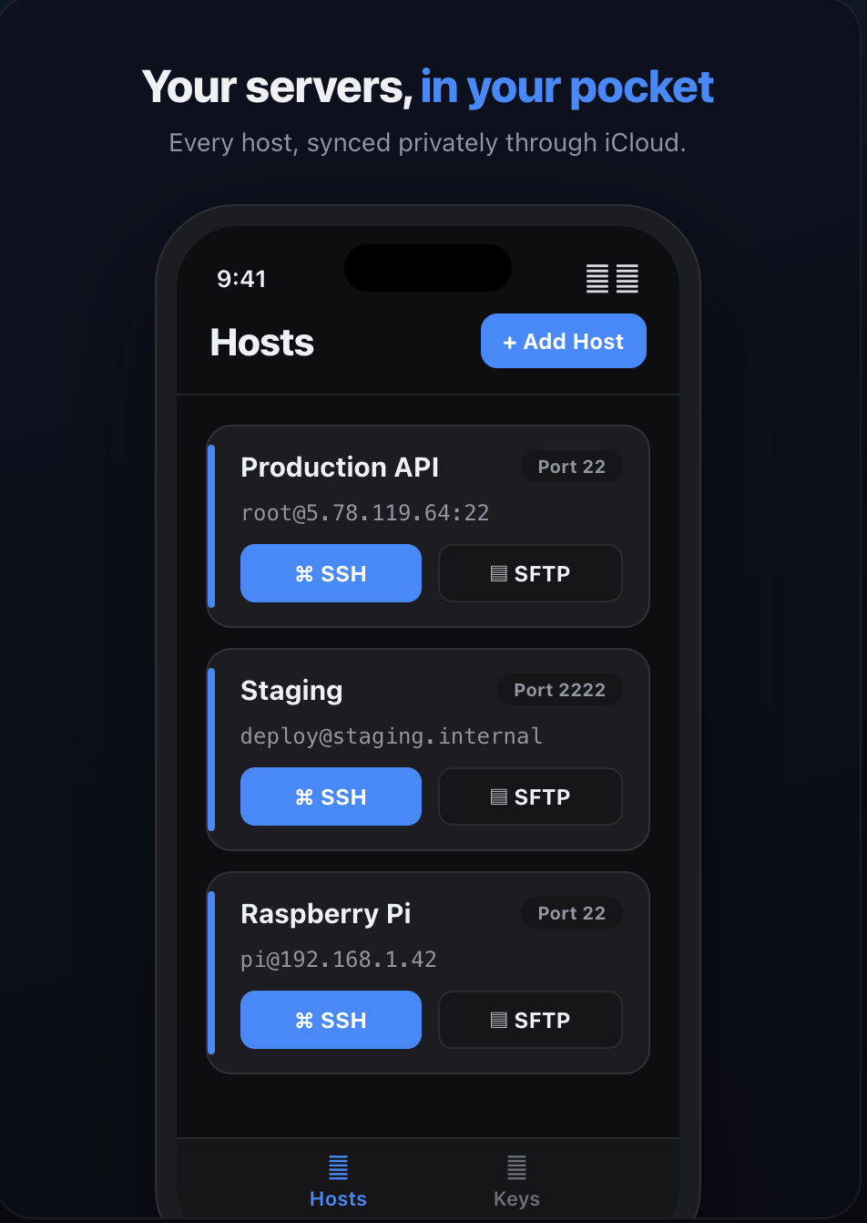 Pier saved hosts on iPhone